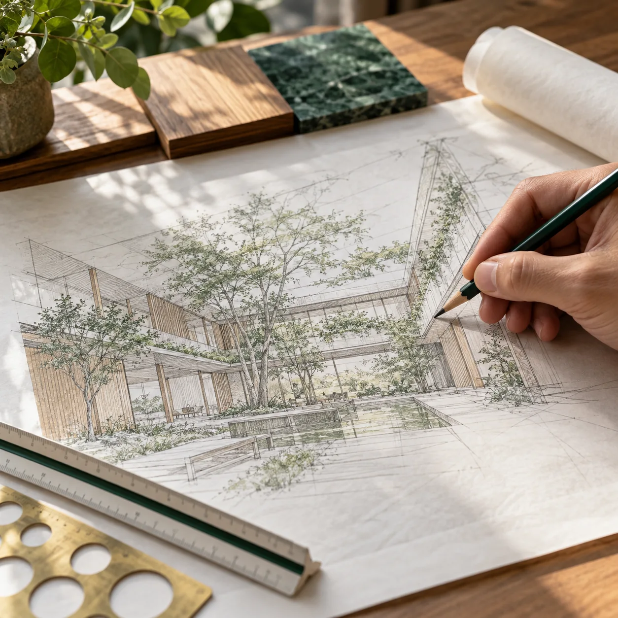 Sketching a courtyard building