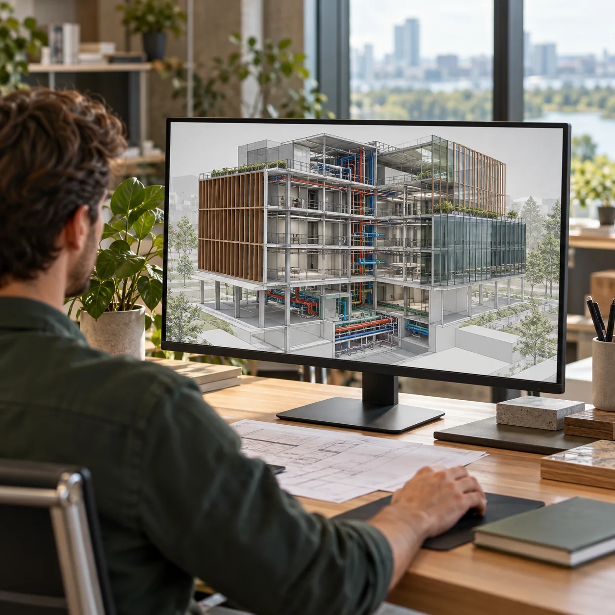 Coordinated BIM model on an architectural workstation