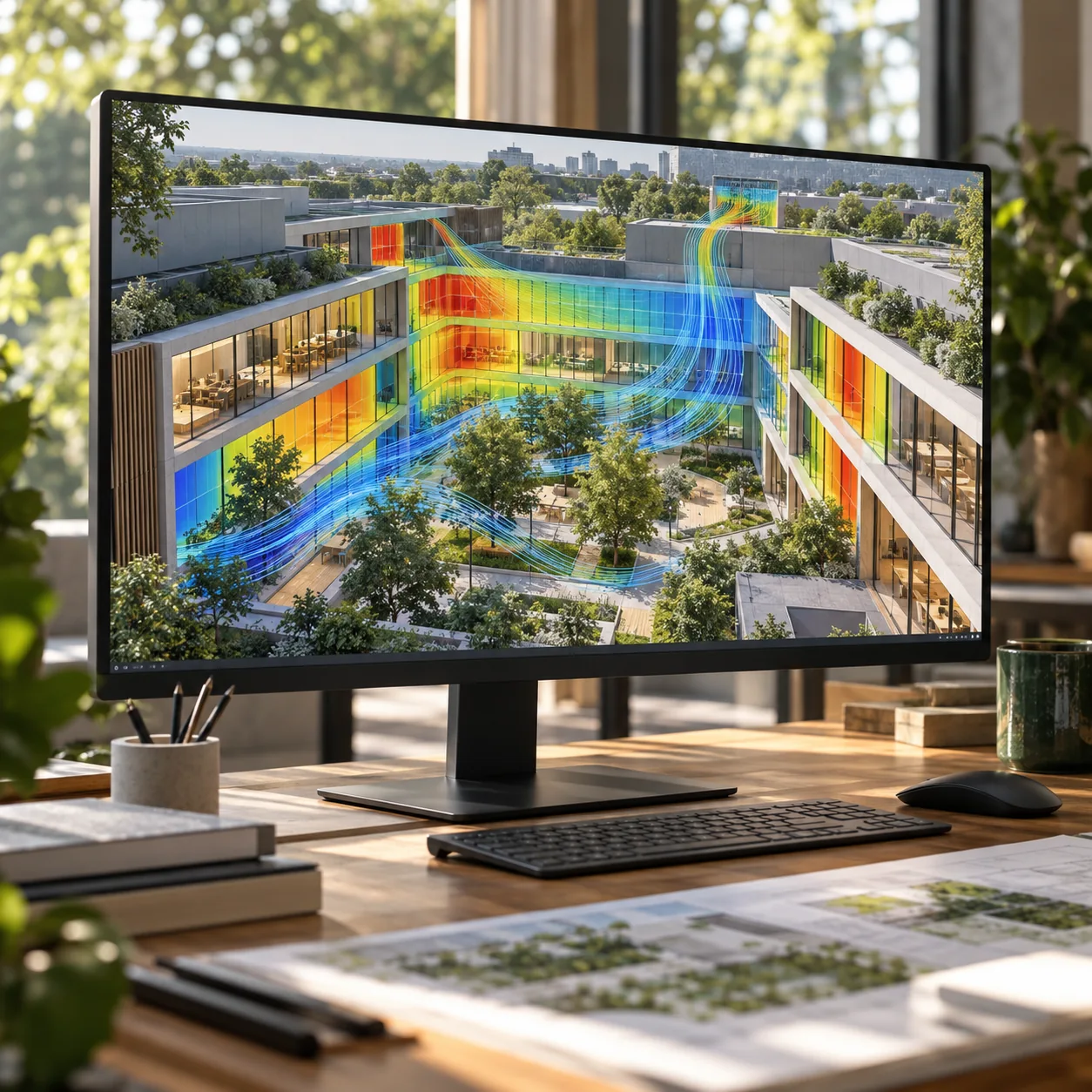 Environmental performance simulation with heatmap and airflow