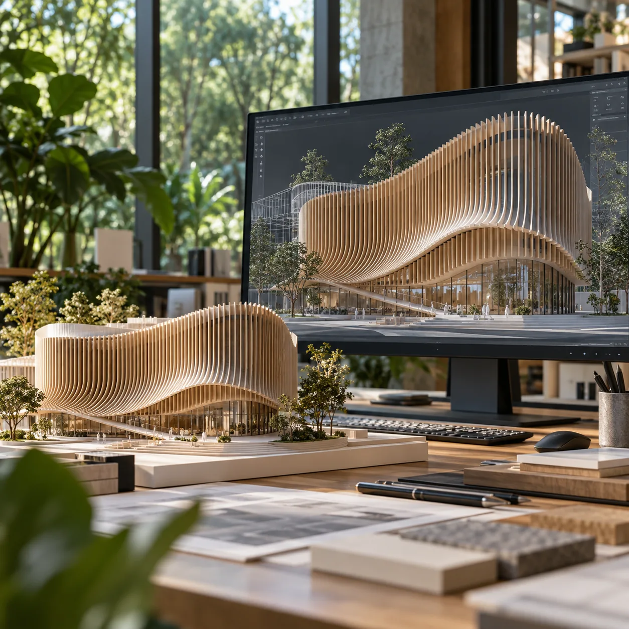 Parametric timber facade and physical model